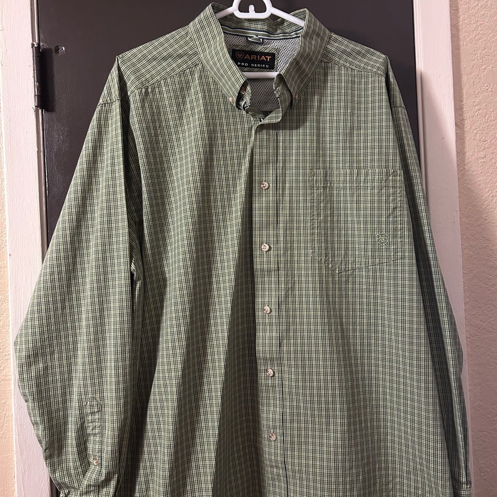 Mens Ariat Pro Series Button Dress Shirt Green Plaid Size XL